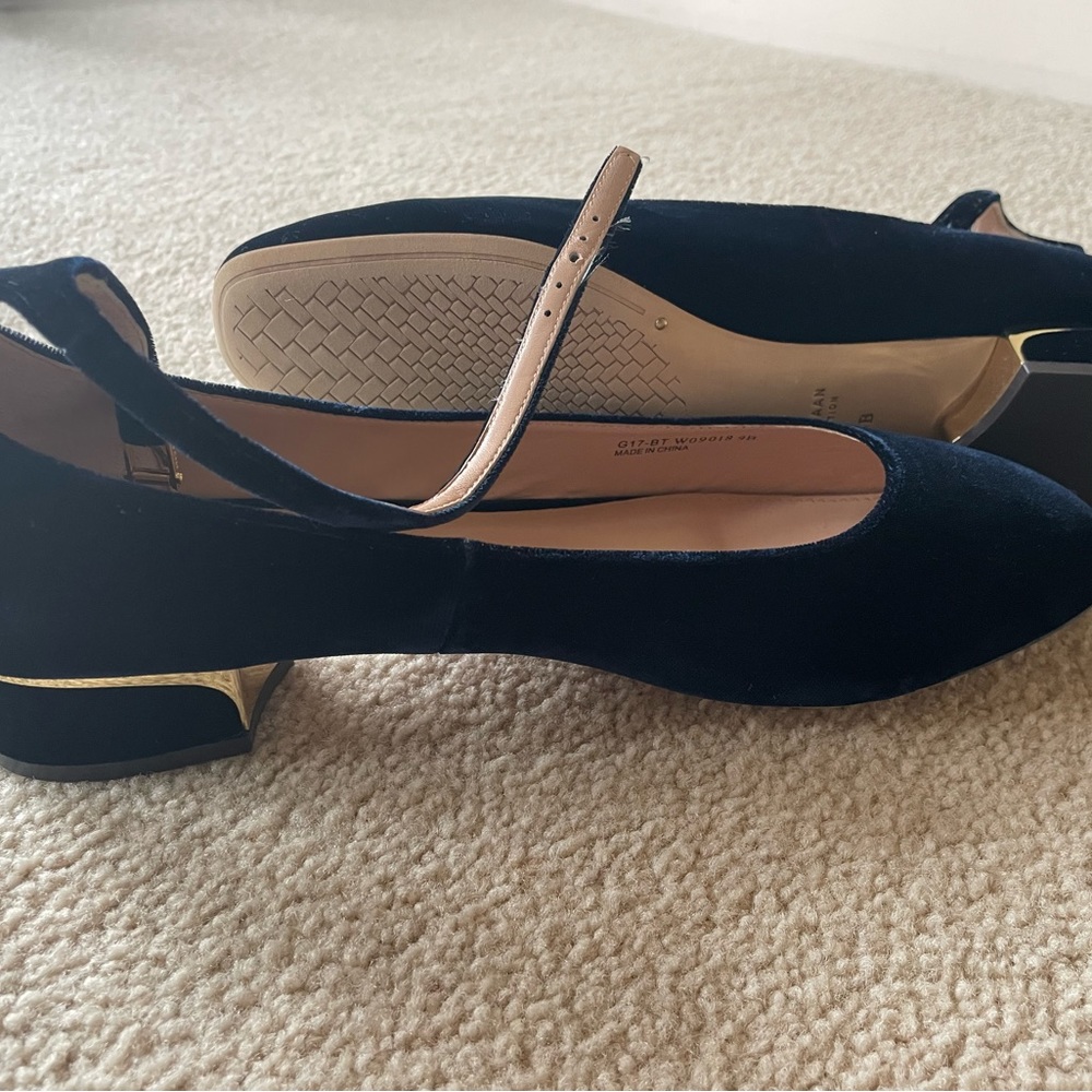 Beautiful blue velvet loafers with ankle strap
